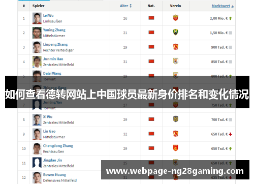 如何查看德转网站上中国球员最新身价排名和变化情况