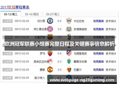 欧洲冠军联赛小组赛完整日程及关键赛事信息解析